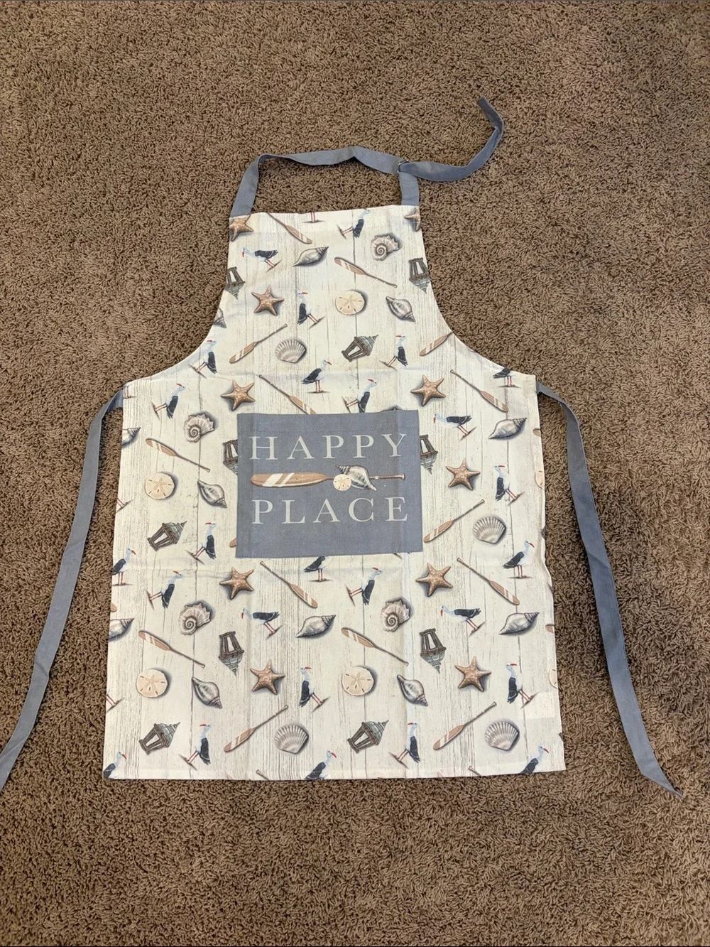Happy Place Coastal Apron in Cream and Gray